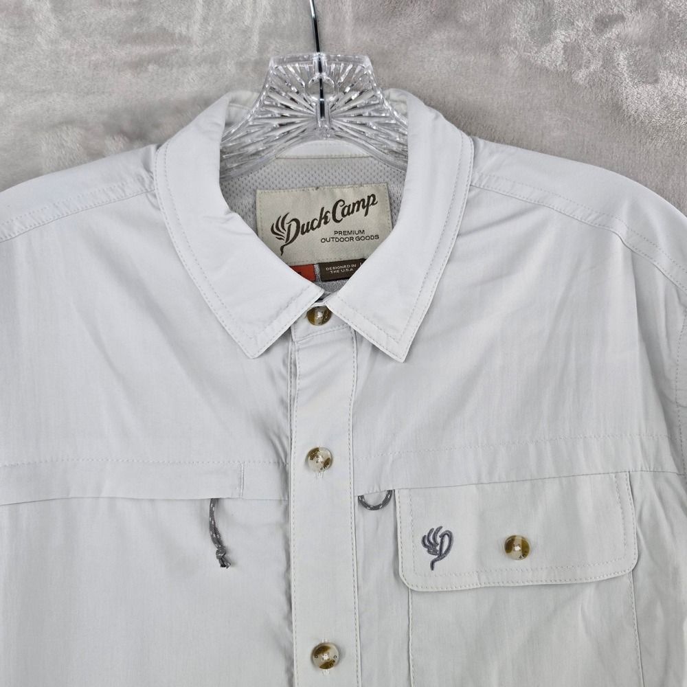 Duck Camp Fishing Shirt Mens Large Gray Long Sleeve Vented Hiking Button Up